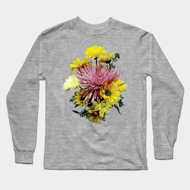 Chrysanthemums - Bouquet With Purple Spider Mum Long Sleeve T-Shirt by SusanSavad